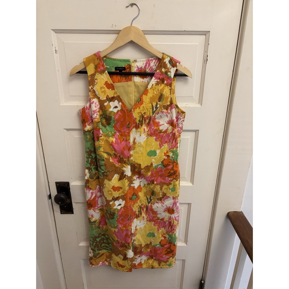 Talbots Women's Floral Sleeveless Shift Dress Multicolor Lined Cotton Size 4‎